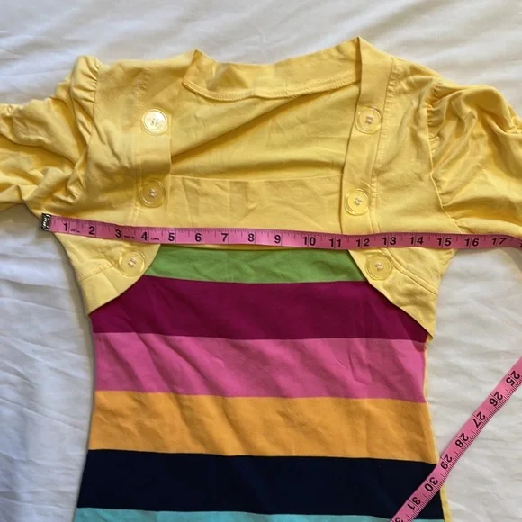 Vintage Yellow Ruched Sleeve Top with Colorblock and Faux Cropped Jacket size XS - Picture 3 of 6